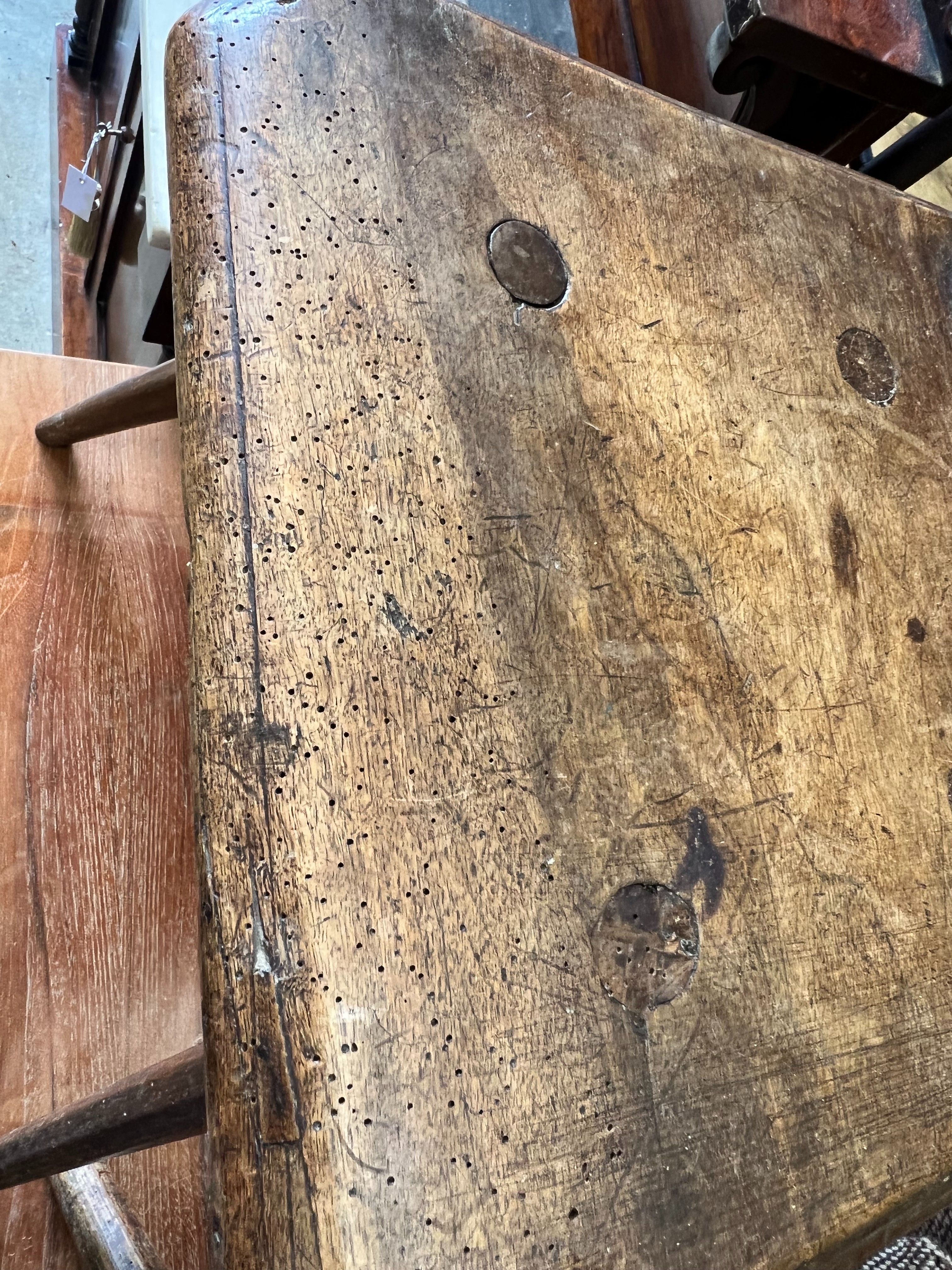 Two 19th century French walnut provincial chairs, larger 44 x 34cm height 86cm